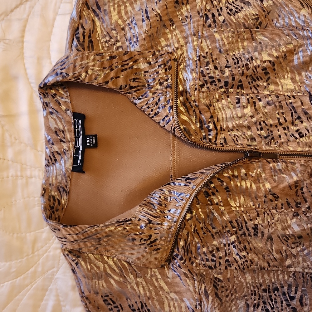 PXL zip up animal print blazer/jacket fine corduroy. metalic areas
